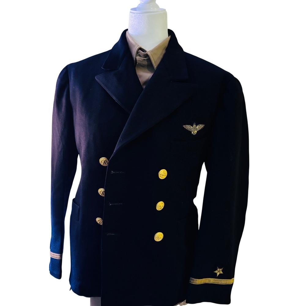 Vintage Howards WWII Naval Uniform Outfitters Navy Blue Double Breasted Jacket